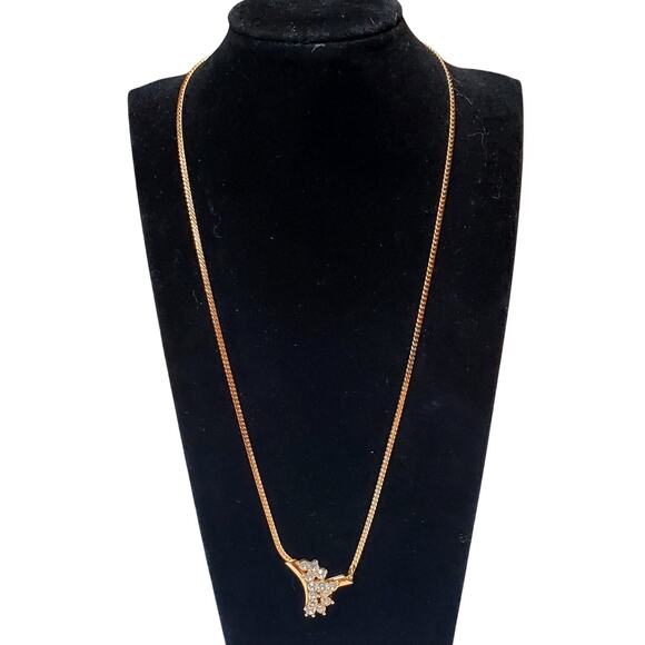 Vintage 80s Avon Gold Tone Clear Rhinestone Crescent Cocktail Necklace 18" - Picture 1 of 5